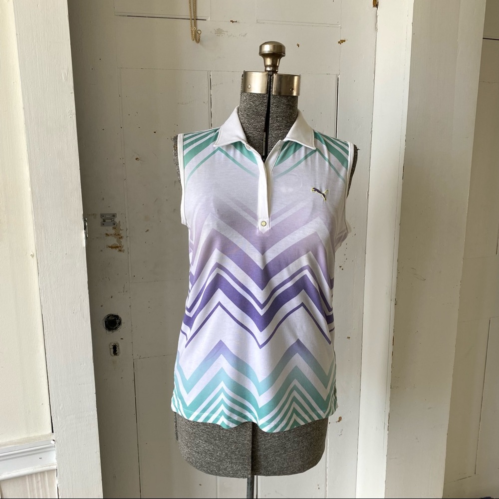 Puma Activewear Chevron Print Sleeveless Golf Polo Top